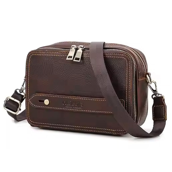 Vintage Full Grain Leather Convertible Men's Crossbody & Shoulder Bag – Small Clutch with Card Slot