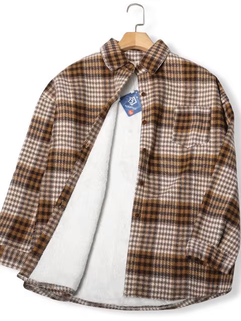 Women's Winter Plaid Woolen Shirt Jacket – Warm & Stylish Casual Coat