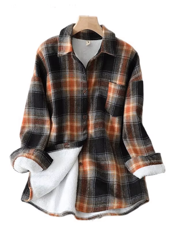 Women's Winter Plaid Woolen Shirt Jacket – Warm & Stylish Casual Coat