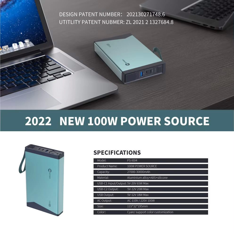 100W Laptop Power Bank | 30,000mAh External Battery with AC Outlet (110V/220V)