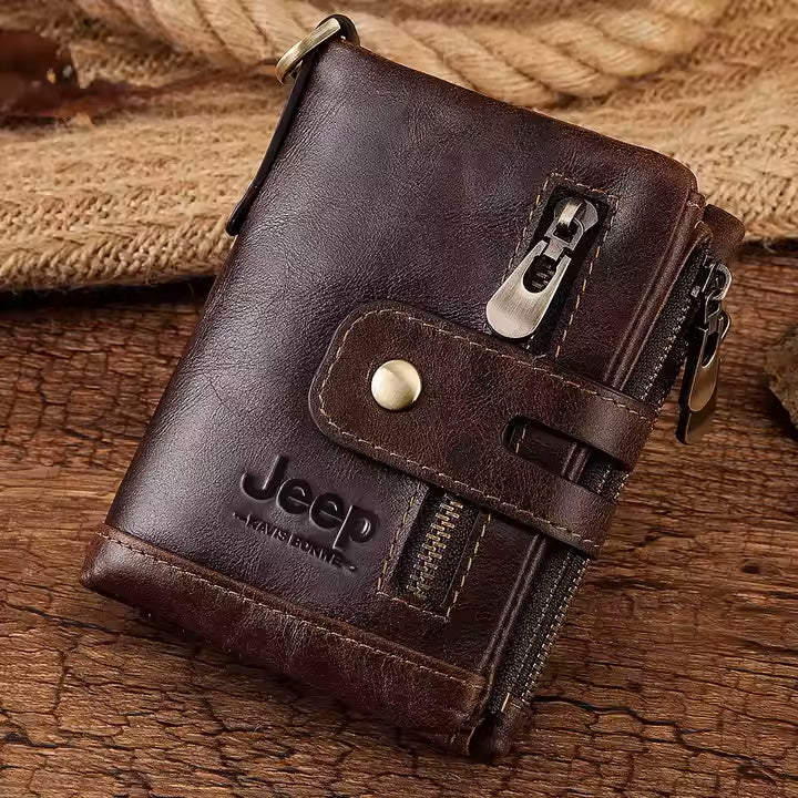 Customized Genuine Leather Men's Wallet with Zip Coin Pocket & Card Holder