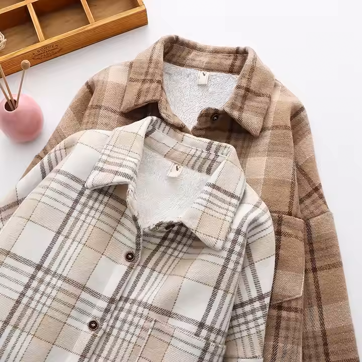 Women's Winter Plaid Woolen Shirt Jacket – Warm & Stylish Casual Coat