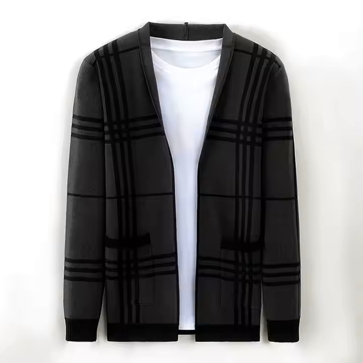 Men's Custom Knitted Cardigan Sweater - Slim Fit V-Neck Winter Office Wear