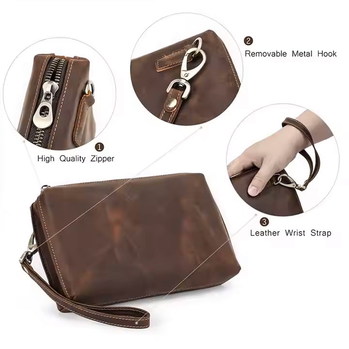 Men's Handmade Vintage Leather Clutch – RFID Wristlet Wallet & Purse