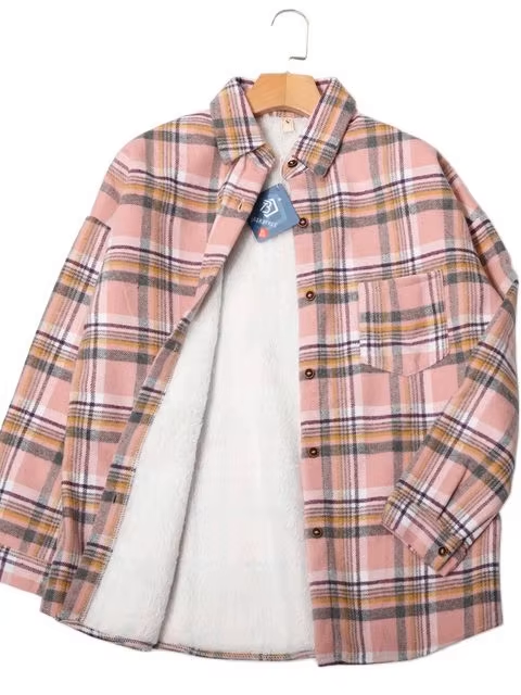 Women's Winter Plaid Woolen Shirt Jacket – Warm & Stylish Casual Coat