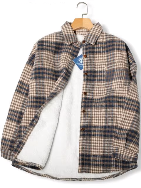 Women's Winter Plaid Woolen Shirt Jacket – Warm & Stylish Casual Coat