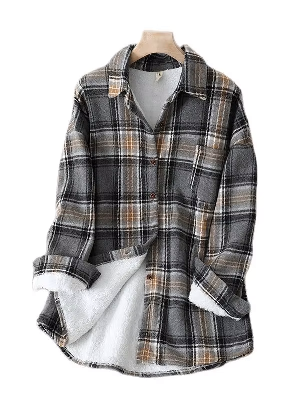 Women's Winter Plaid Woolen Shirt Jacket – Warm & Stylish Casual Coat