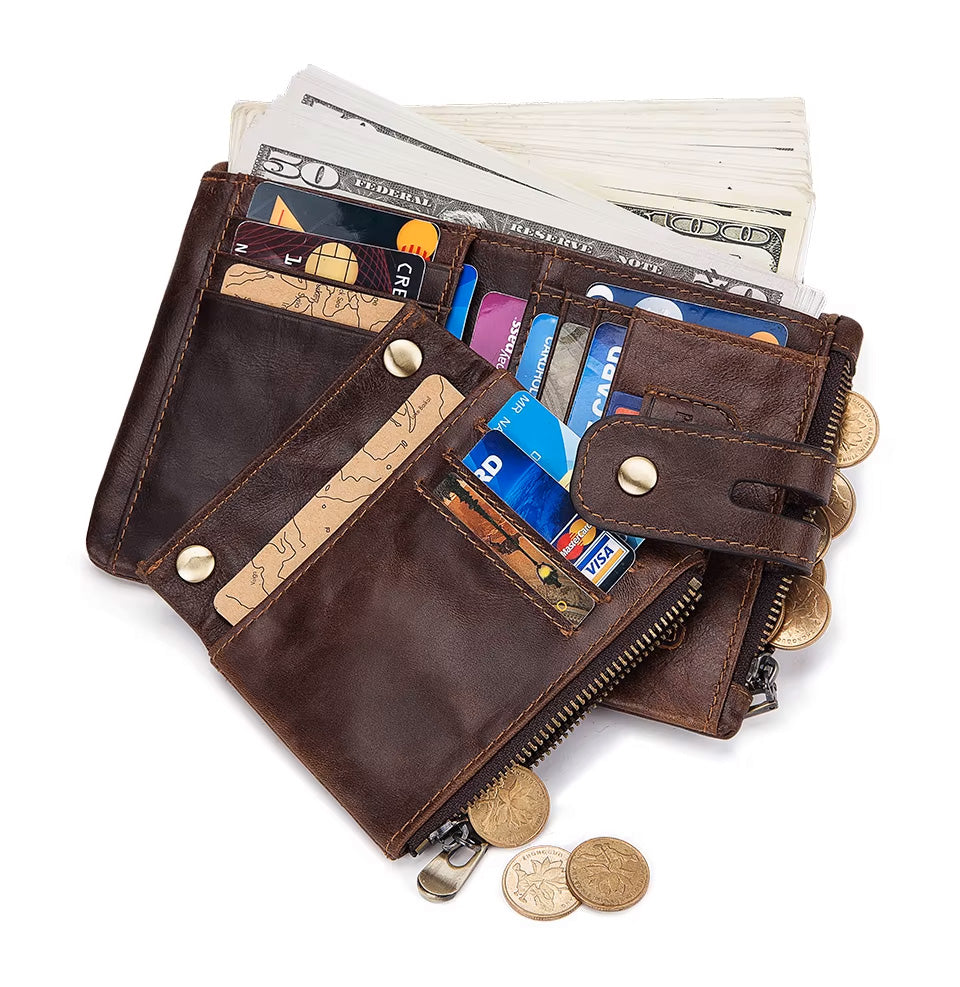 Customized Genuine Leather Men's Wallet with Zip Coin Pocket & Card Holder