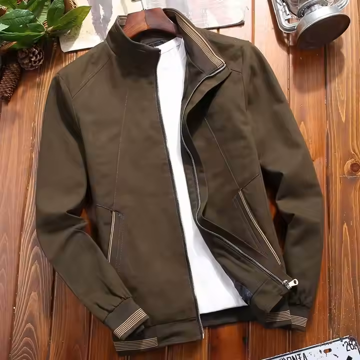 Men's Slim Fit Washed Cotton Bomber Jacket – Lightweight Casual Baseball Coat for Spring & Autumn