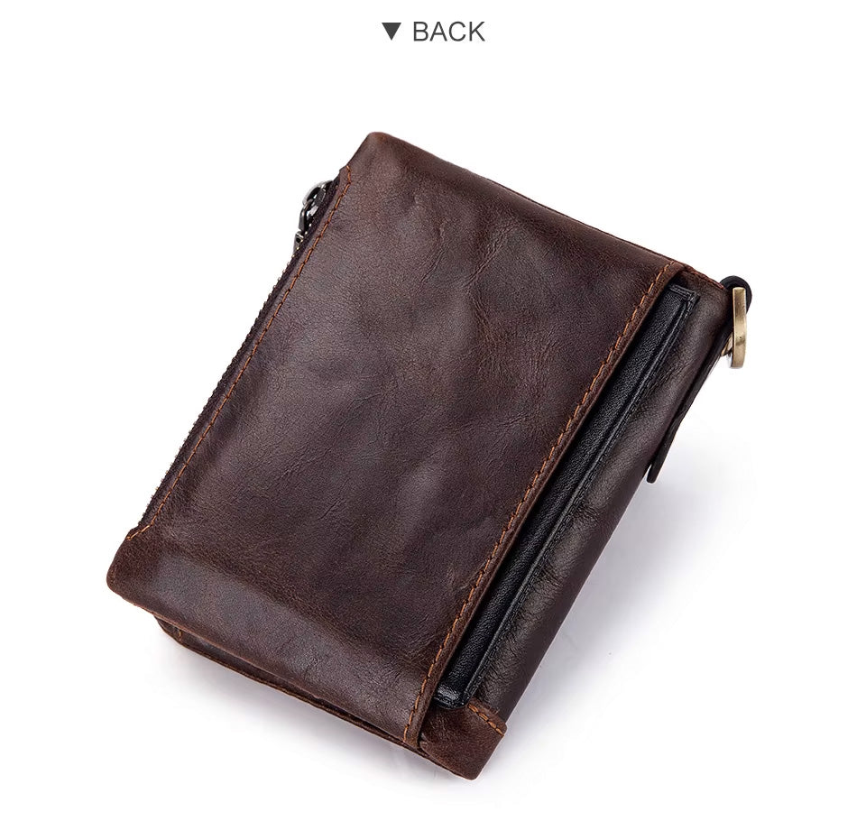 Customized Genuine Leather Men's Wallet with Zip Coin Pocket & Card Holder