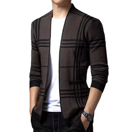 Men's Custom Knitted Cardigan Sweater - Slim Fit V-Neck Winter Office Wear