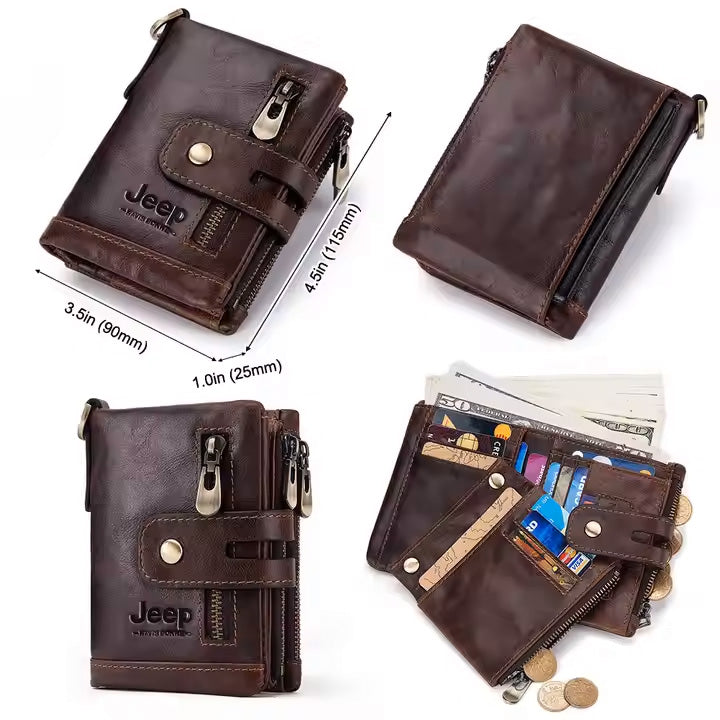 Customized Genuine Leather Men's Wallet with Zip Coin Pocket & Card Holder