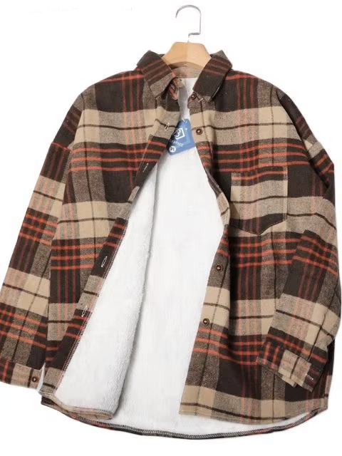 Women's Winter Plaid Woolen Shirt Jacket – Warm & Stylish Casual Coat