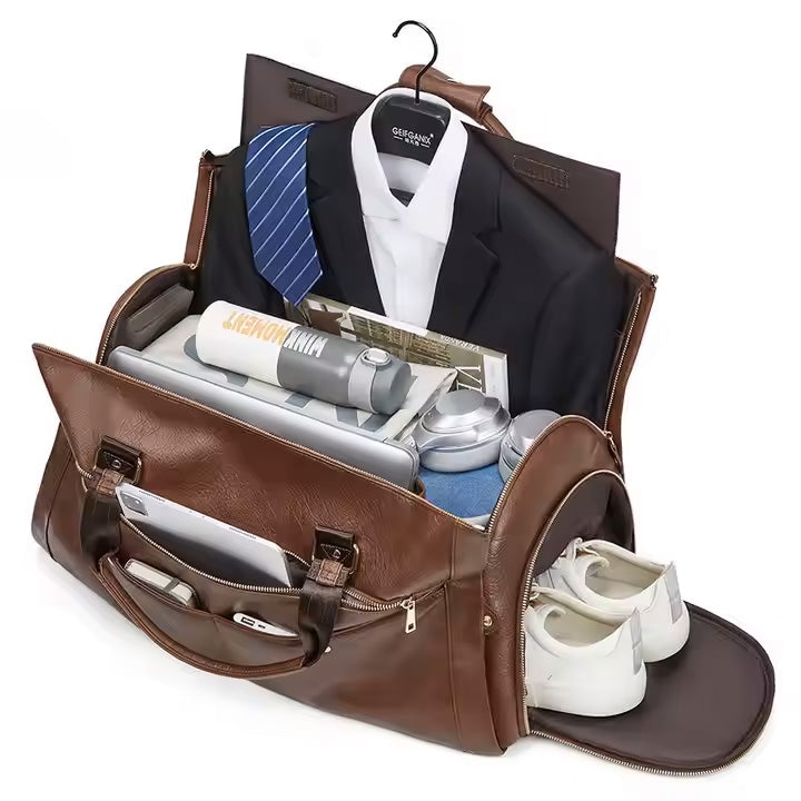 Premium PU Leather Travel Duffel Bag for Business & Leisure