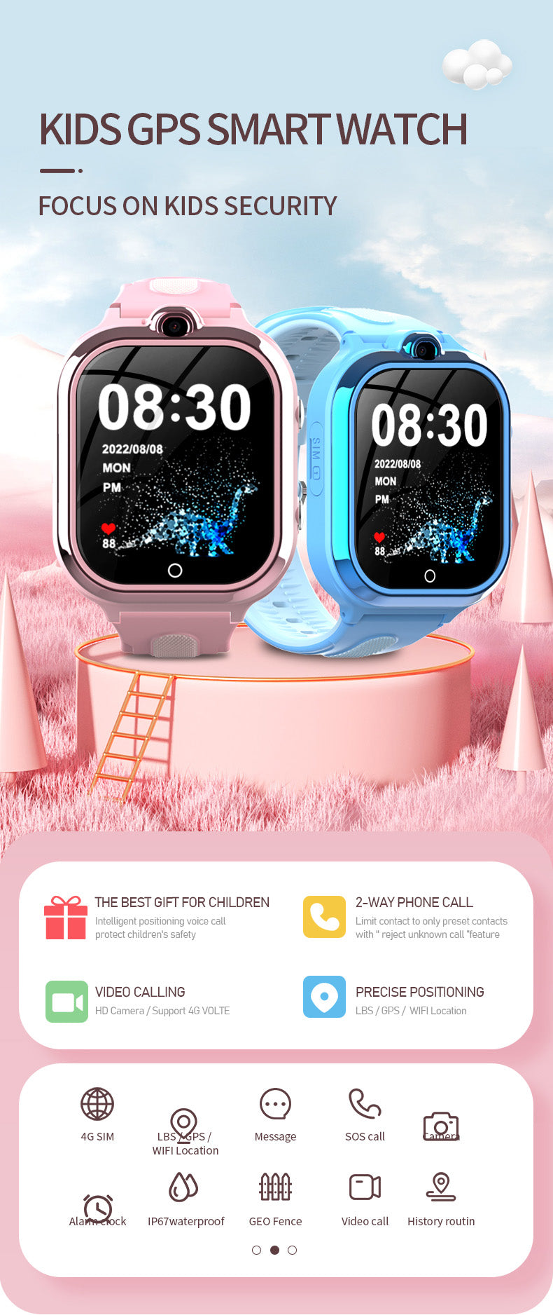 DF97 Kids 4G GPS Smartwatch – Waterproof, Video Call, Sleep & Mood Tracker