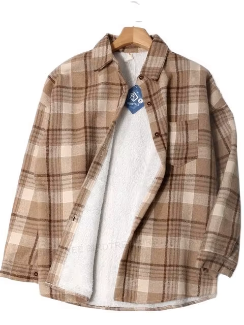 Women's Winter Plaid Woolen Shirt Jacket – Warm & Stylish Casual Coat