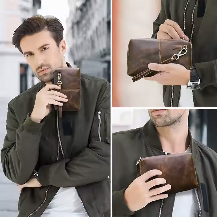 Men's Handmade Vintage Leather Clutch – RFID Wristlet Wallet & Purse