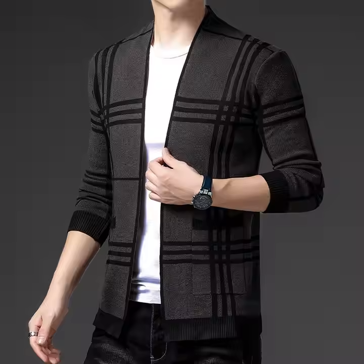 Men's Custom Knitted Cardigan Sweater - Slim Fit V-Neck Winter Office Wear