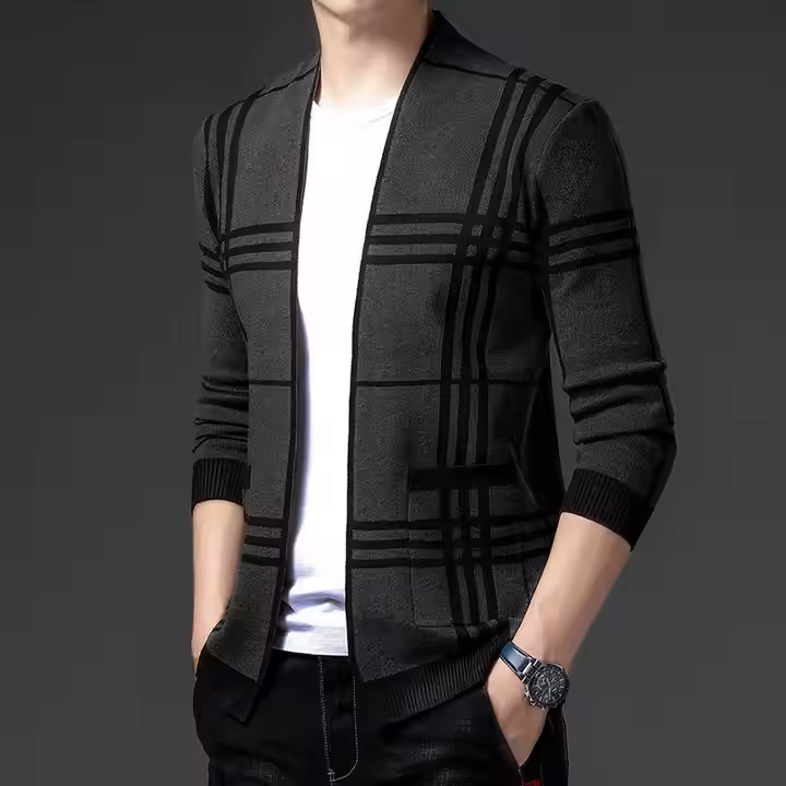 Men's Custom Knitted Cardigan Sweater - Slim Fit V-Neck Winter Office Wear