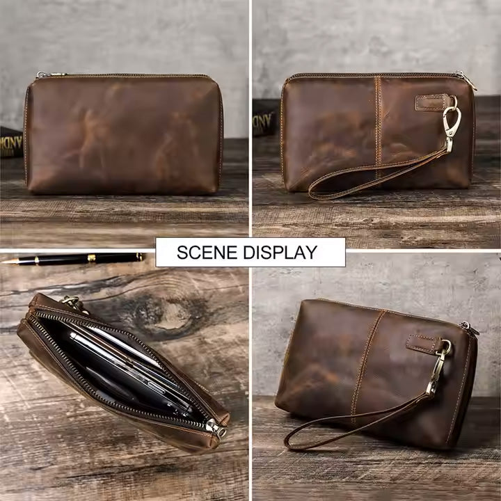 Men's Handmade Vintage Leather Clutch – RFID Wristlet Wallet & Purse