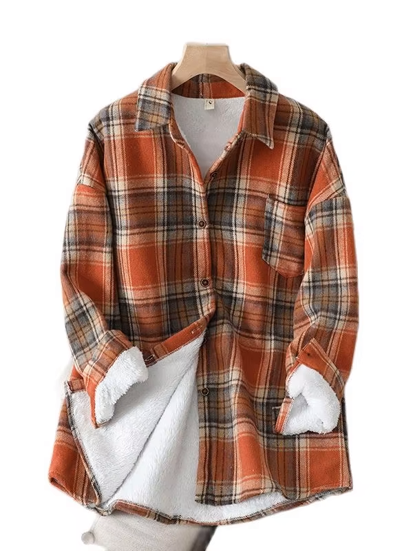 Women's Winter Plaid Woolen Shirt Jacket – Warm & Stylish Casual Coat