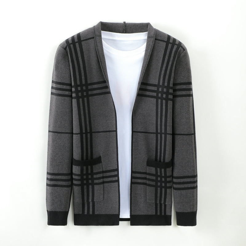 Men's Custom Knitted Cardigan Sweater - Slim Fit V-Neck Winter Office Wear