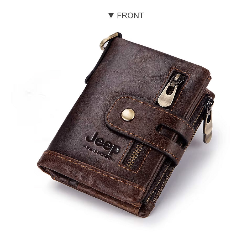 Customized Genuine Leather Men's Wallet with Zip Coin Pocket & Card Holder