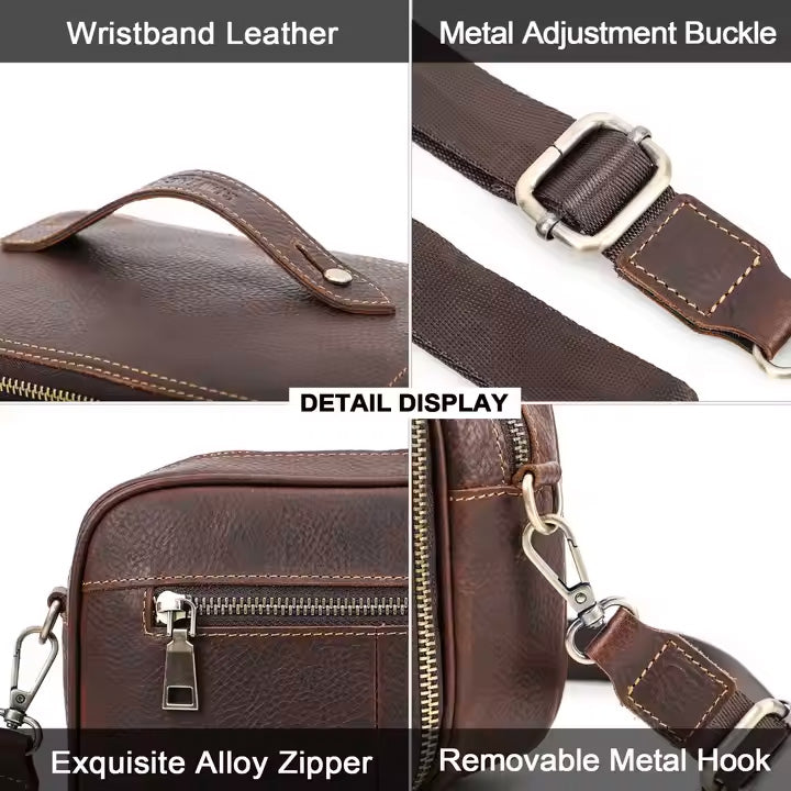 Vintage Full Grain Leather Convertible Men's Crossbody & Shoulder Bag – Small Clutch with Card Slot